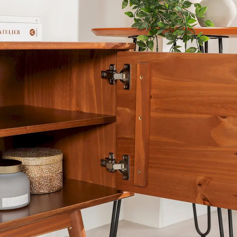 Meuble TV en bois massif 58 pouces, style Mid-Century