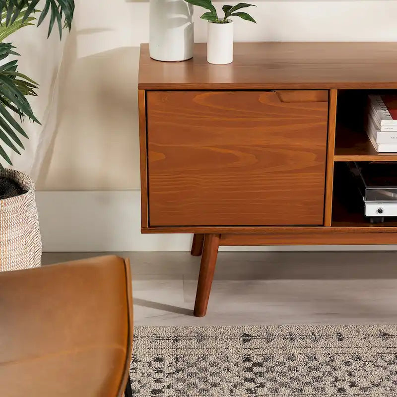 Meuble TV en bois massif 58 pouces, style Mid-Century