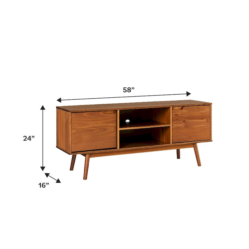 Meuble TV en bois massif 58 pouces, style Mid-Century