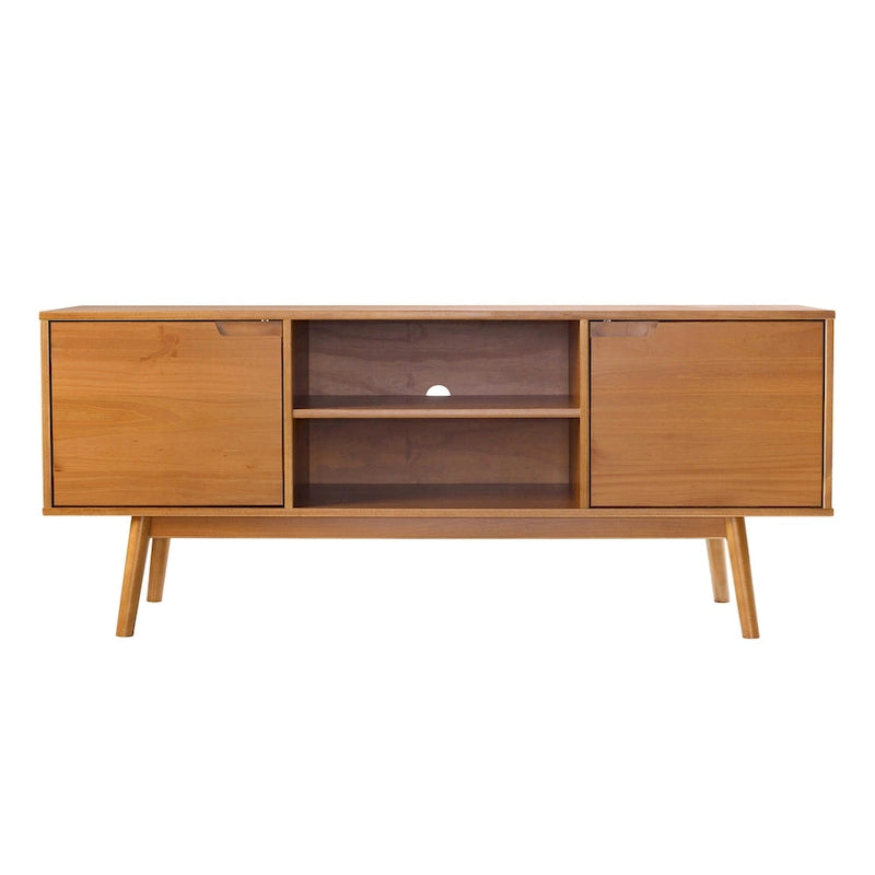 Meuble TV en bois massif 58 pouces, style Mid-Century