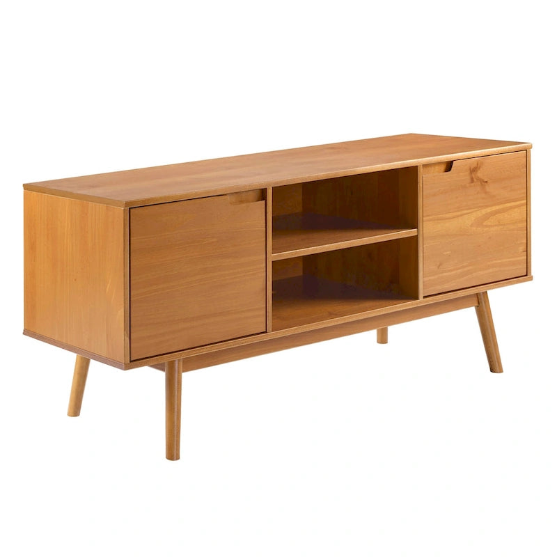 Meuble TV en bois massif 58 pouces, style Mid-Century