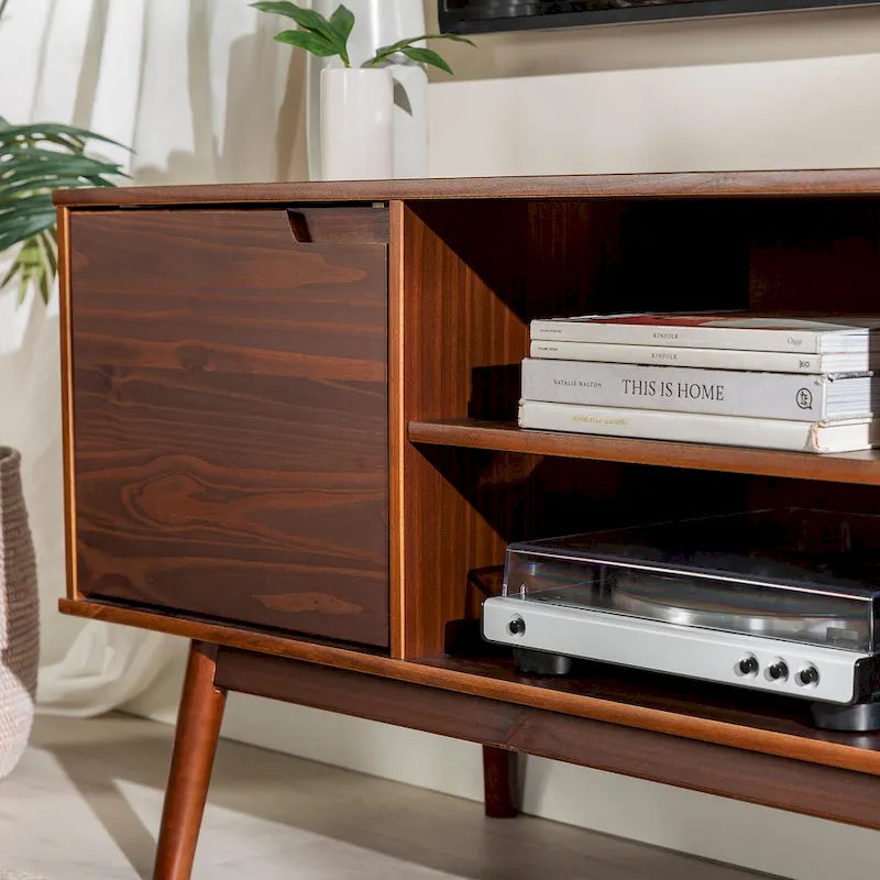 Meuble TV en bois massif 58 pouces, style Mid-Century