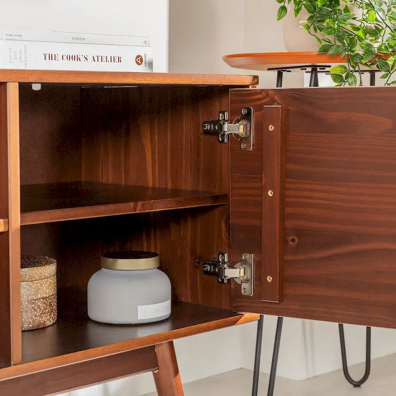 Meuble TV en bois massif 58 pouces, style Mid-Century