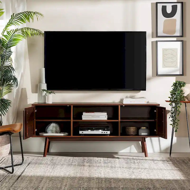 Meuble TV en bois massif 58 pouces, style Mid-Century
