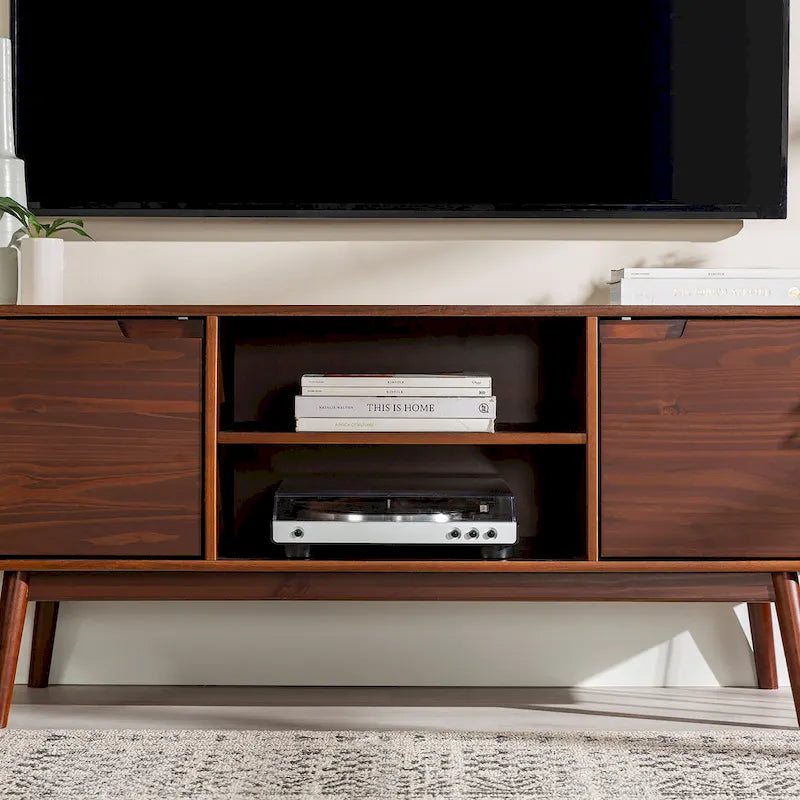 Meuble TV en bois massif 58 pouces, style Mid-Century