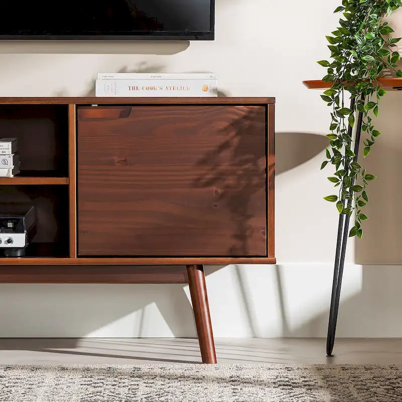 Meuble TV en bois massif 58 pouces, style Mid-Century