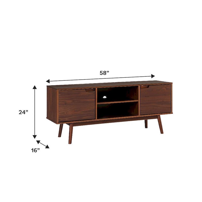Meuble TV en bois massif 58 pouces, style Mid-Century