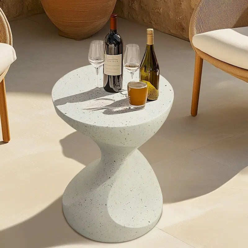 Table d'appoint de patio en béton léger en forme de sablier - Table de chevet - 14,76 x 19,68 pouces
