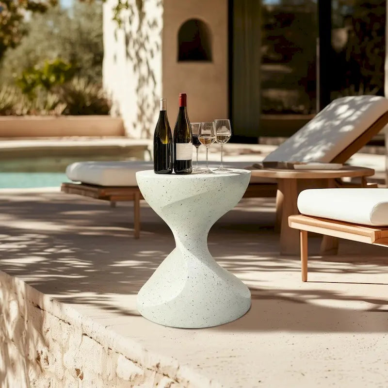 Table d'appoint de patio en béton léger en forme de sablier - Table de chevet - 14,76 x 19,68 pouces