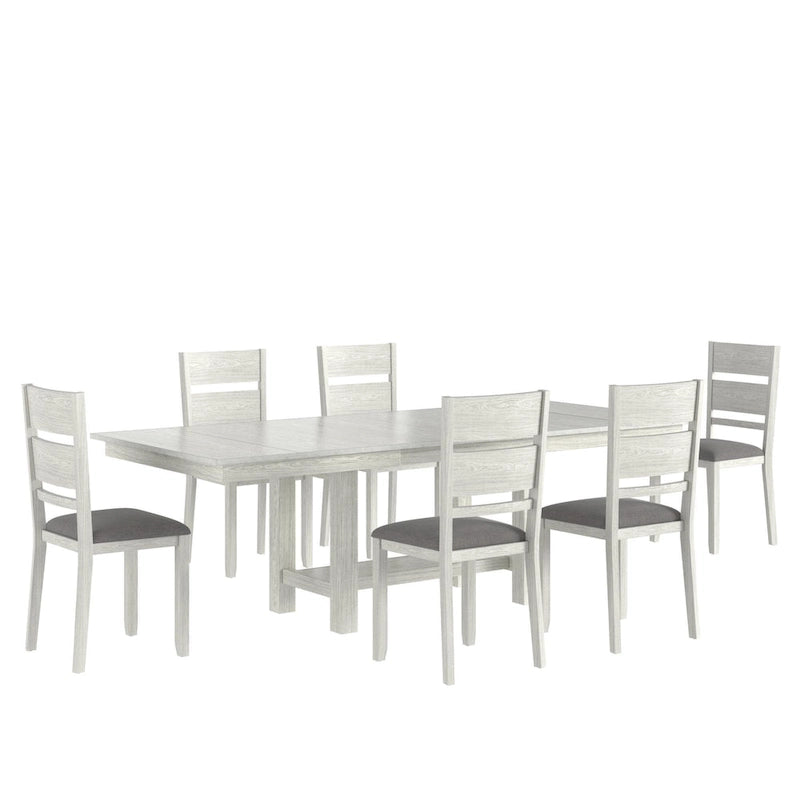 Ensemble table à manger et 6 chaises, table à manger rectangulaire extensible en bois massif épaissi et 6 chaises de salle à manger en bois massif