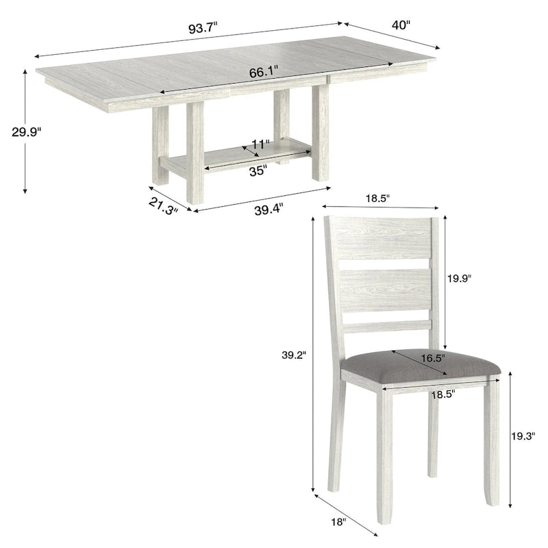 Ensemble table à manger et 6 chaises, table à manger rectangulaire extensible en bois massif épaissi et 6 chaises de salle à manger en bois massif