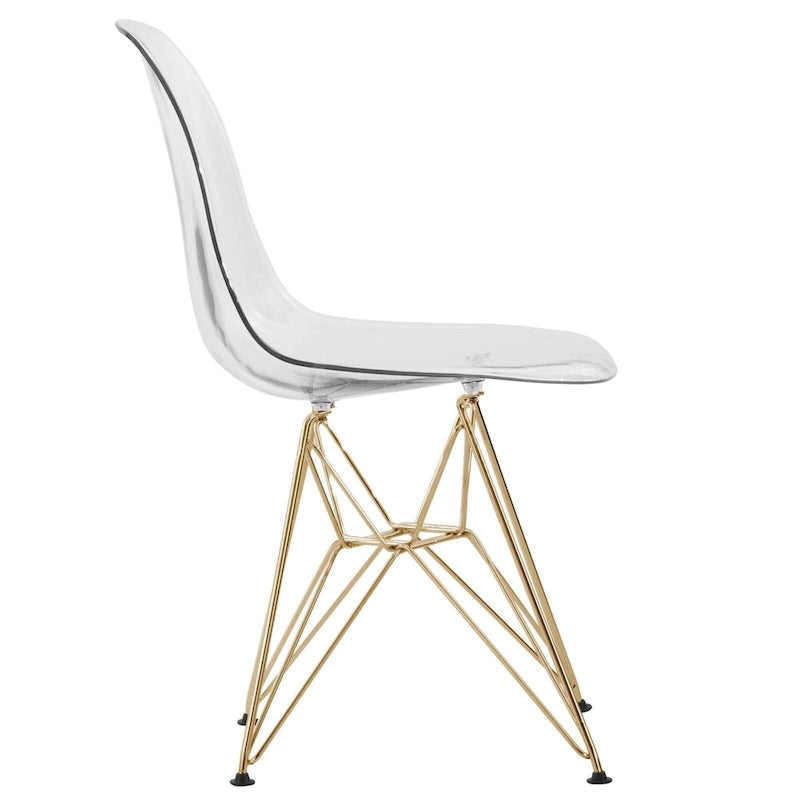 Ensemble de salle à manger 5 pièces avec table ronde en MDF de 35" et 4 chaises latérales en plastique ABS avec pieds en métal doré