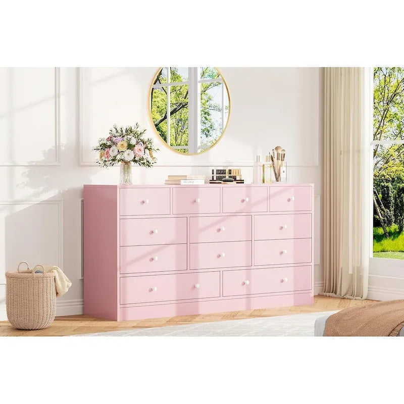 Commode à 12 tiroirs pour chambre à coucher, commode en bois de 155 cm avec prise de courant