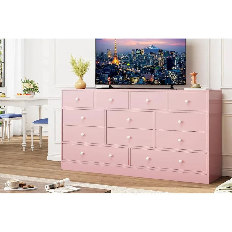 Commode à 12 tiroirs pour chambre à coucher, commode en bois de 155 cm avec prise de courant