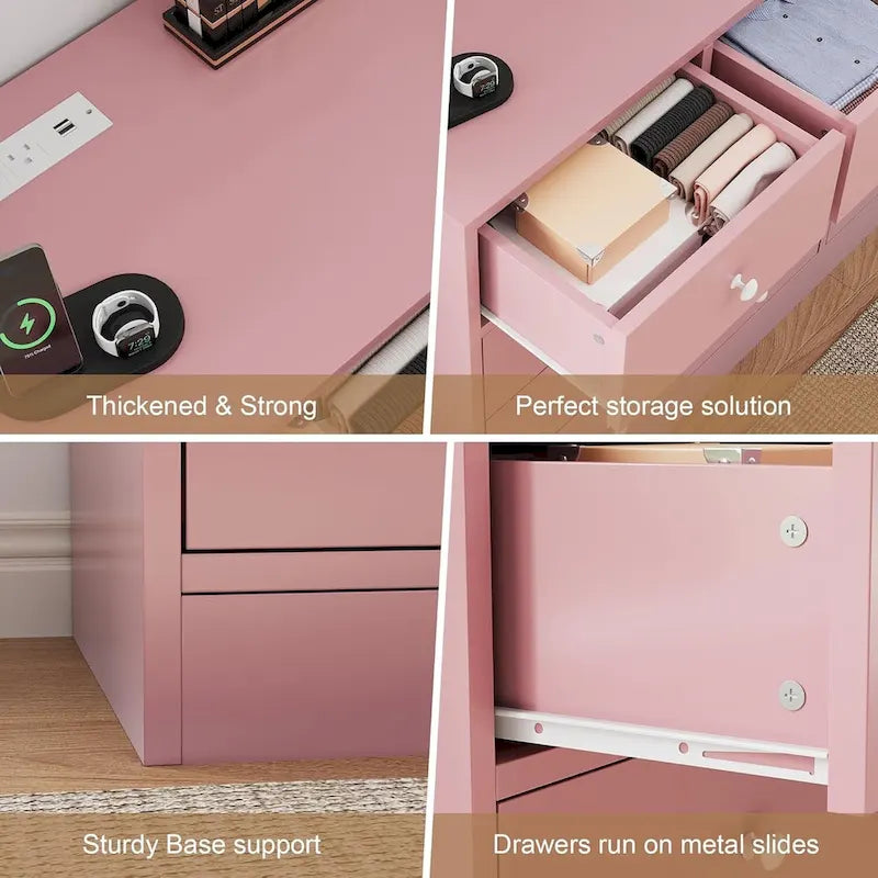 Commode à 12 tiroirs pour chambre à coucher, commode en bois de 155 cm avec prise de courant