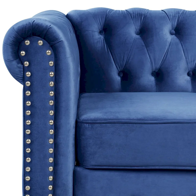 Fauteuil club et causeuse Chesterfield 2 pièces classiques rembourrés en velours touffeté avec clous de tapissier pour le salon
