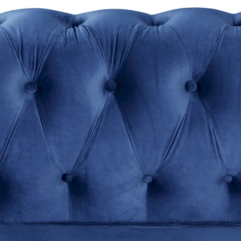 Fauteuil club et causeuse Chesterfield 2 pièces classiques rembourrés en velours touffeté avec clous de tapissier pour le salon