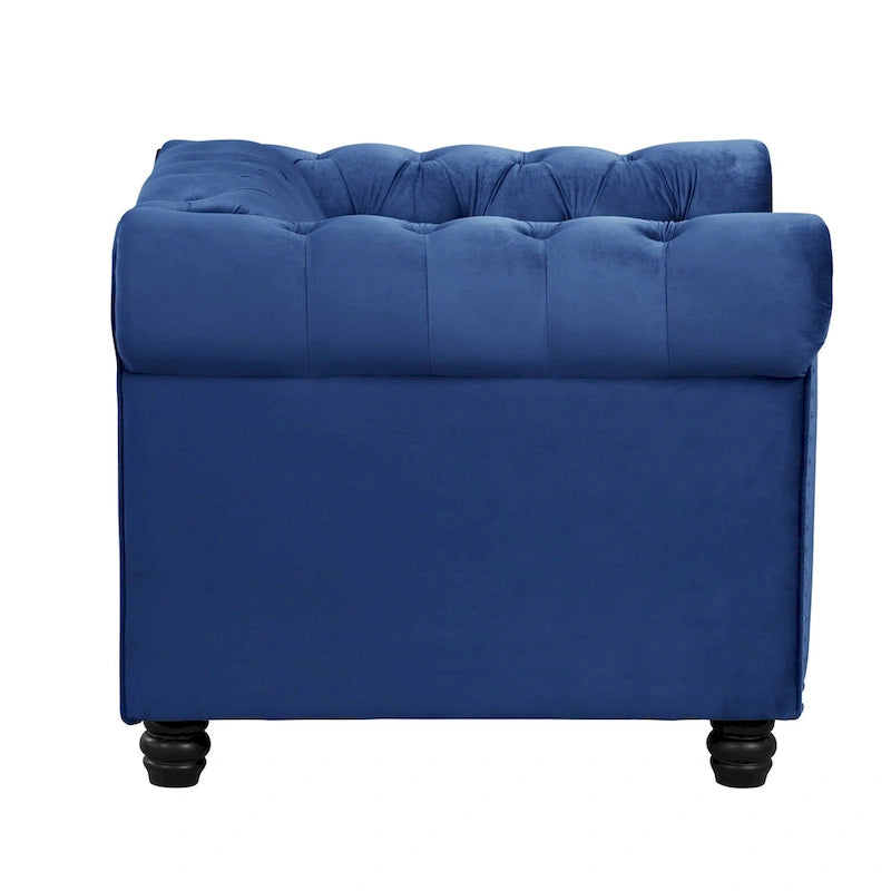 Fauteuil club et causeuse Chesterfield 2 pièces classiques rembourrés en velours touffeté avec clous de tapissier pour le salon