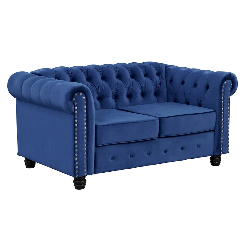 Fauteuil club et causeuse Chesterfield 2 pièces classiques rembourrés en velours touffeté avec clous de tapissier pour le salon