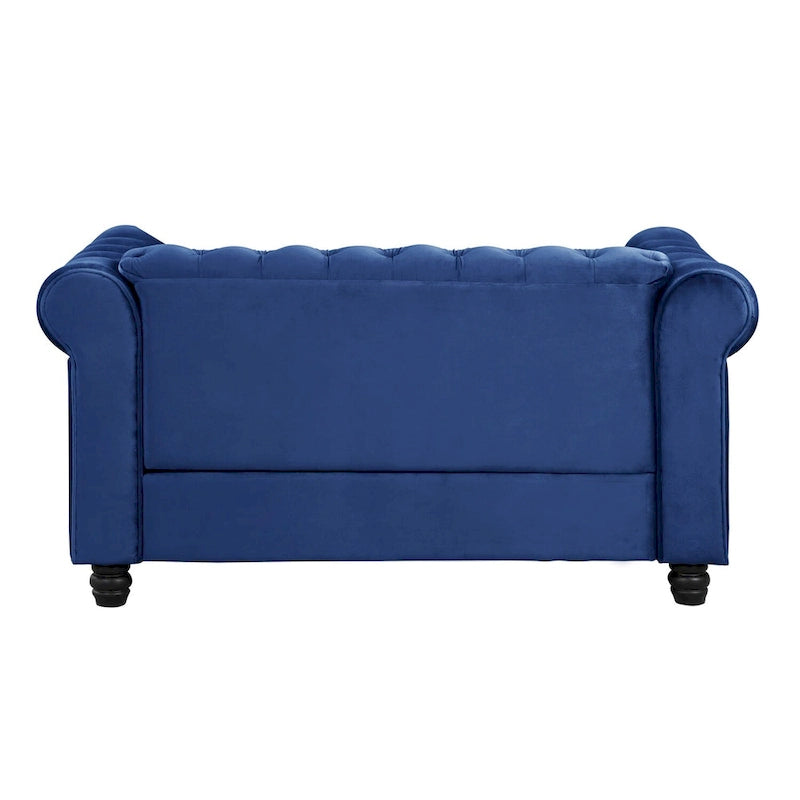 Fauteuil club et causeuse Chesterfield 2 pièces classiques rembourrés en velours touffeté avec clous de tapissier pour le salon