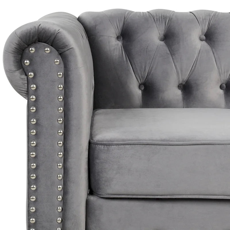 Fauteuil club et causeuse Chesterfield 2 pièces classiques rembourrés en velours touffeté avec clous de tapissier pour le salon