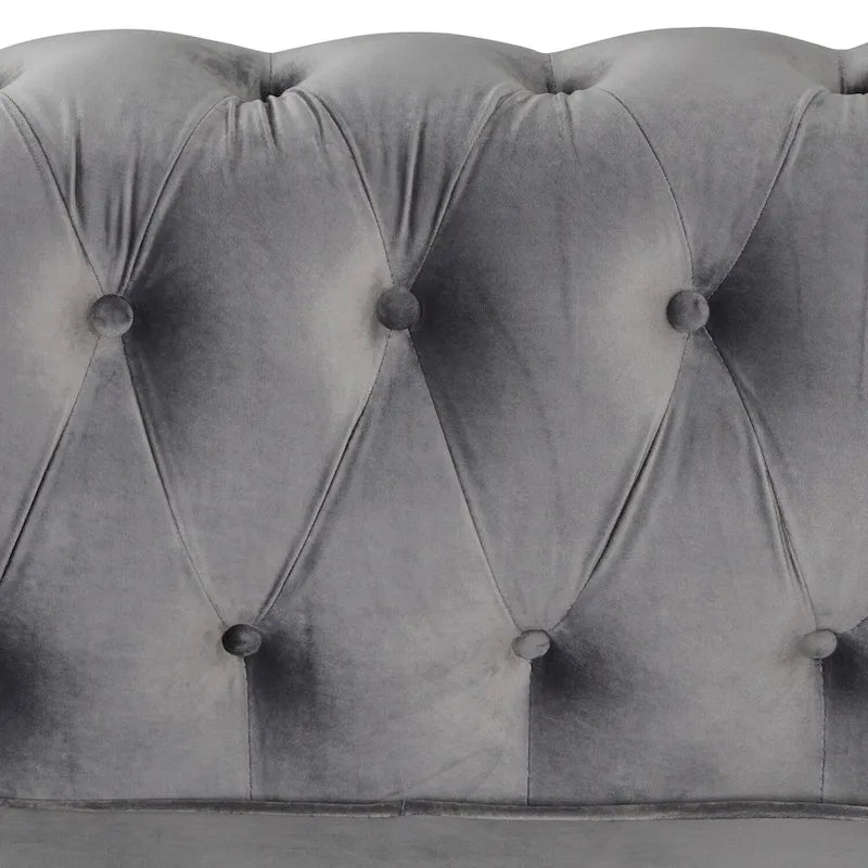 Fauteuil club et causeuse Chesterfield 2 pièces classiques rembourrés en velours touffeté avec clous de tapissier pour le salon