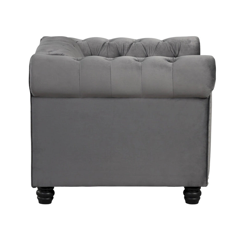 Fauteuil club et causeuse Chesterfield 2 pièces classiques rembourrés en velours touffeté avec clous de tapissier pour le salon