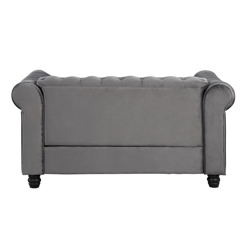 Fauteuil club et causeuse Chesterfield 2 pièces classiques rembourrés en velours touffeté avec clous de tapissier pour le salon