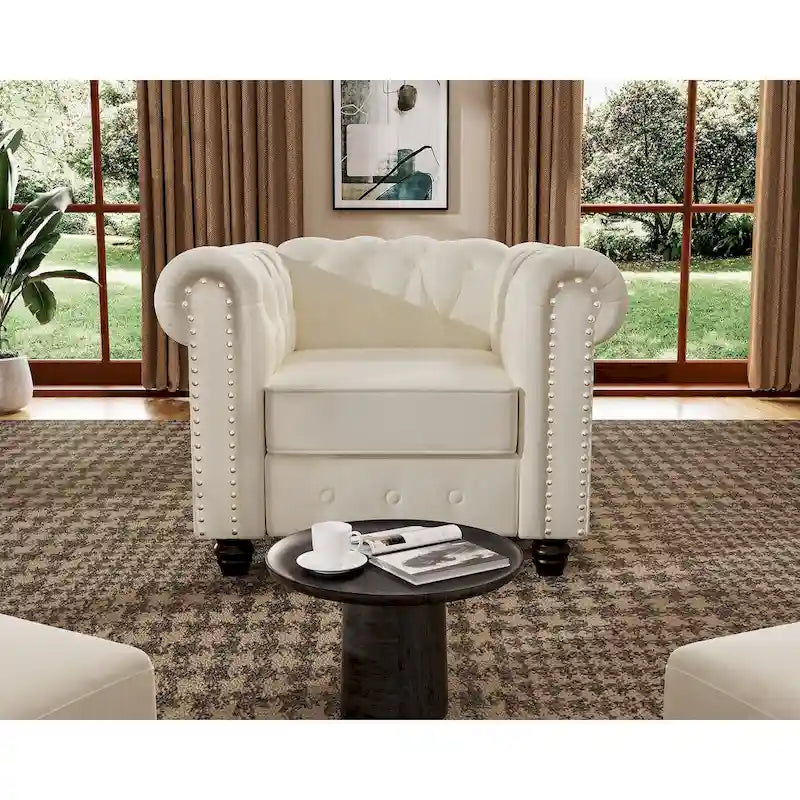Fauteuil club et causeuse Chesterfield 2 pièces classiques rembourrés en velours touffeté avec clous de tapissier pour le salon