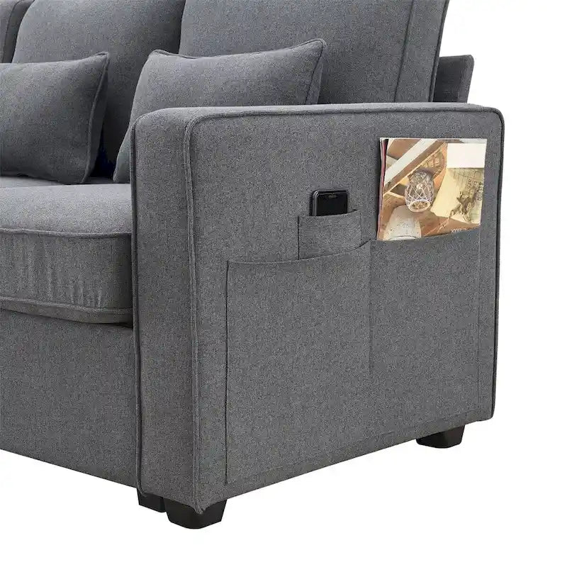 Canapé rembourré de 114,2 po avec console, 2 porte-gobelets et 2 ports USB (chargement avec ou sans fil)