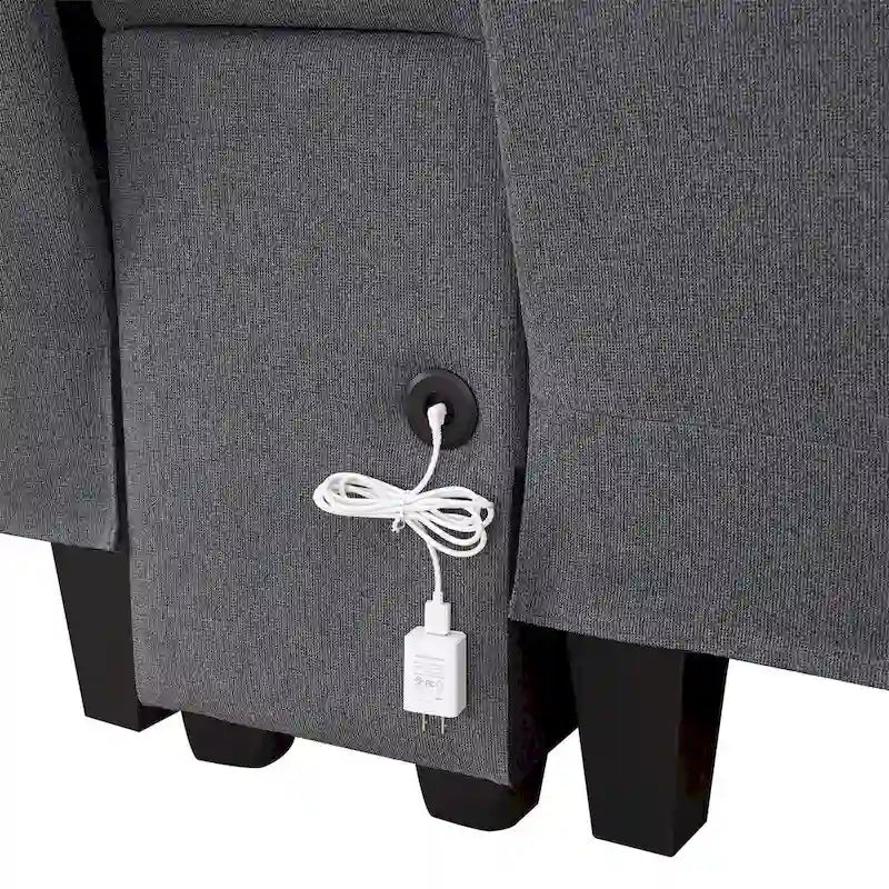 Canapé rembourré de 114,2 po avec console, 2 porte-gobelets et 2 ports USB (chargement avec ou sans fil)