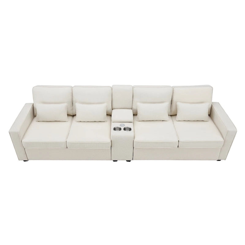 Canapé rembourré de 114,2 po avec console, 2 porte-gobelets et 2 ports USB (chargement avec ou sans fil)