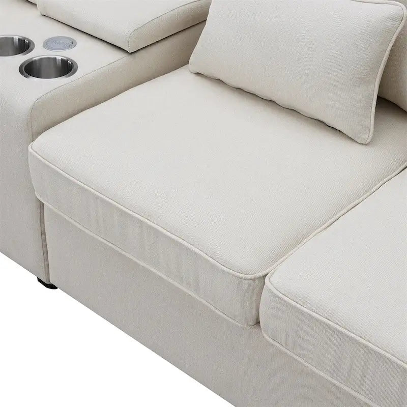 Canapé rembourré de 114,2 po avec console, 2 porte-gobelets et 2 ports USB (chargement avec ou sans fil)