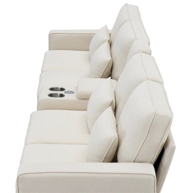 Canapé rembourré de 114,2 po avec console, 2 porte-gobelets et 2 ports USB (chargement avec ou sans fil)