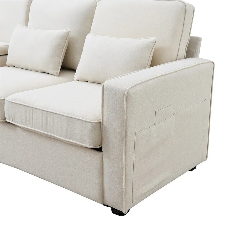 Canapé rembourré de 114,2 po avec console, 2 porte-gobelets et 2 ports USB (chargement avec ou sans fil)