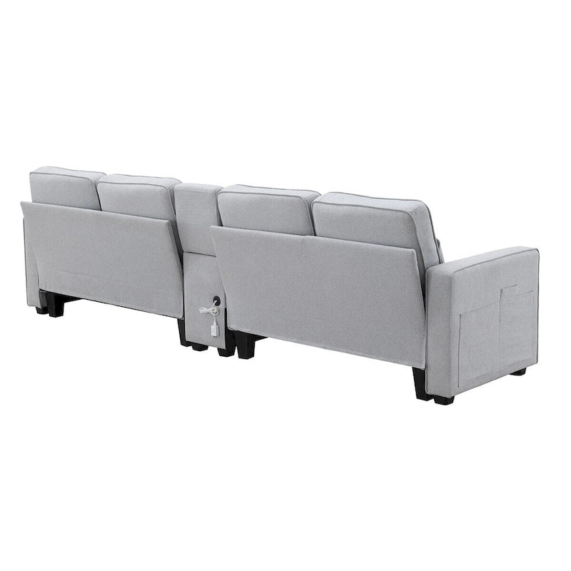 Canapé rembourré de 114,2 po avec console, 2 porte-gobelets et 2 ports USB (chargement avec ou sans fil)