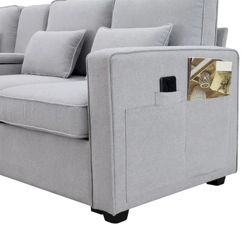 Canapé rembourré de 114,2 po avec console, 2 porte-gobelets et 2 ports USB (chargement avec ou sans fil)