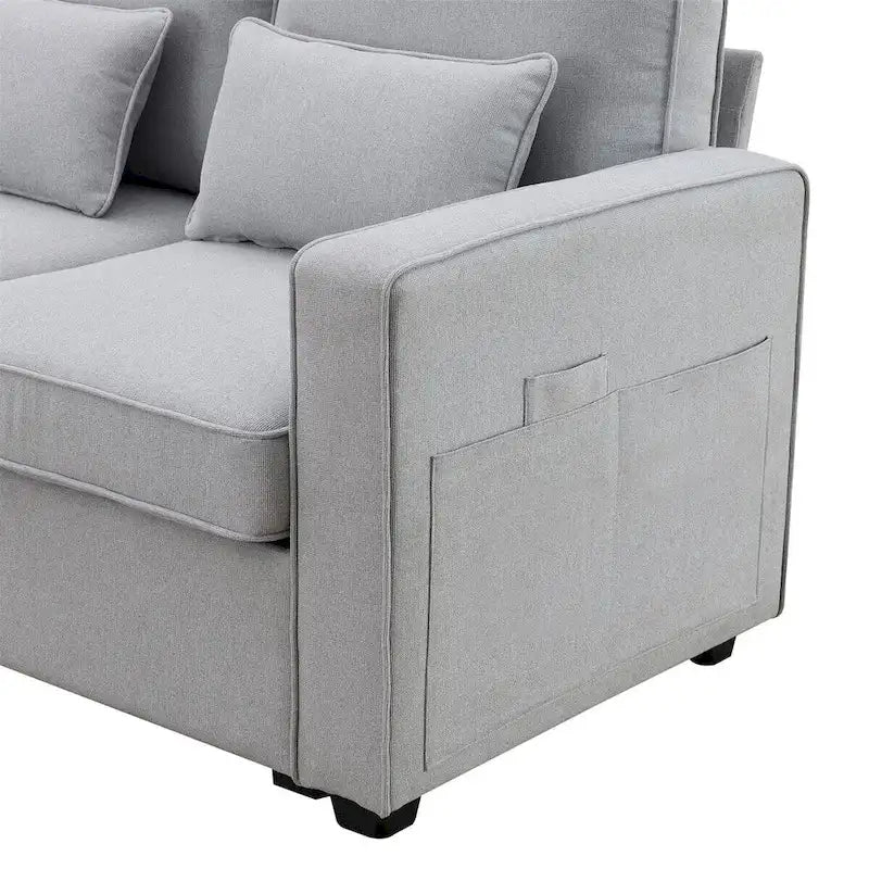 Canapé rembourré de 114,2 po avec console, 2 porte-gobelets et 2 ports USB (chargement avec ou sans fil)