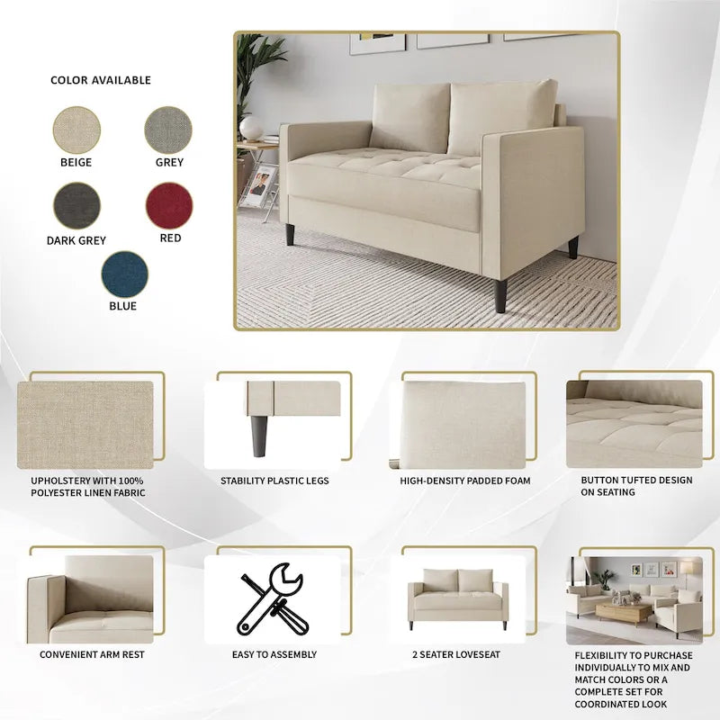 Causeuse contemporaine minimaliste en lin