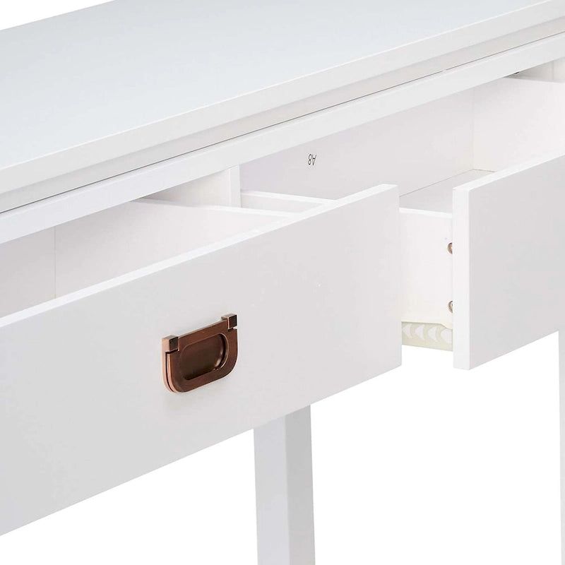 Console Sofa Table avec étagère de rangement / 2 tiroirs, Blanc