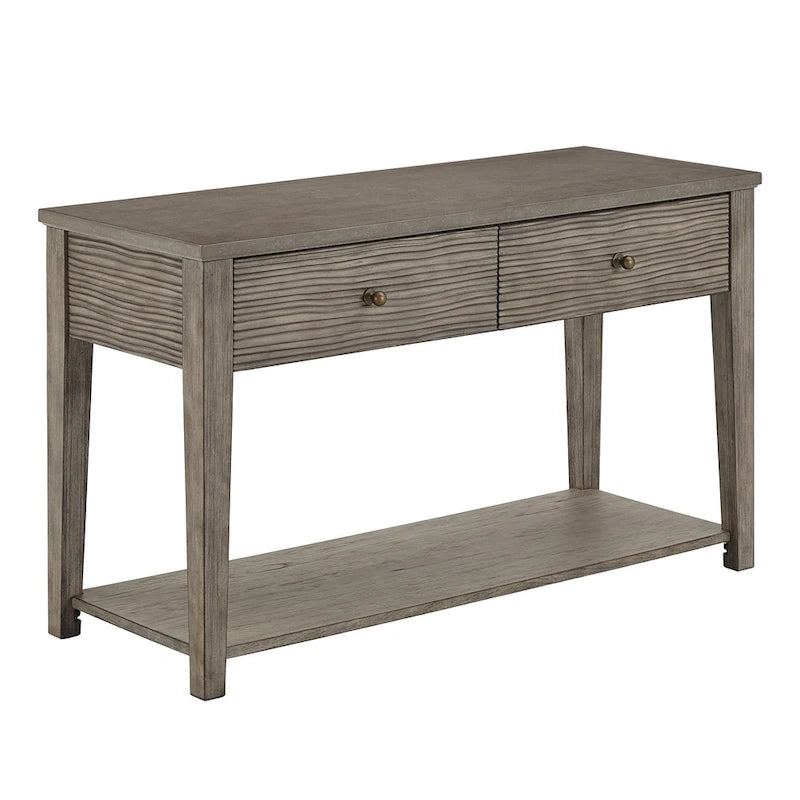 Table basse avec étagère en fibrociment gris, finition gris antique