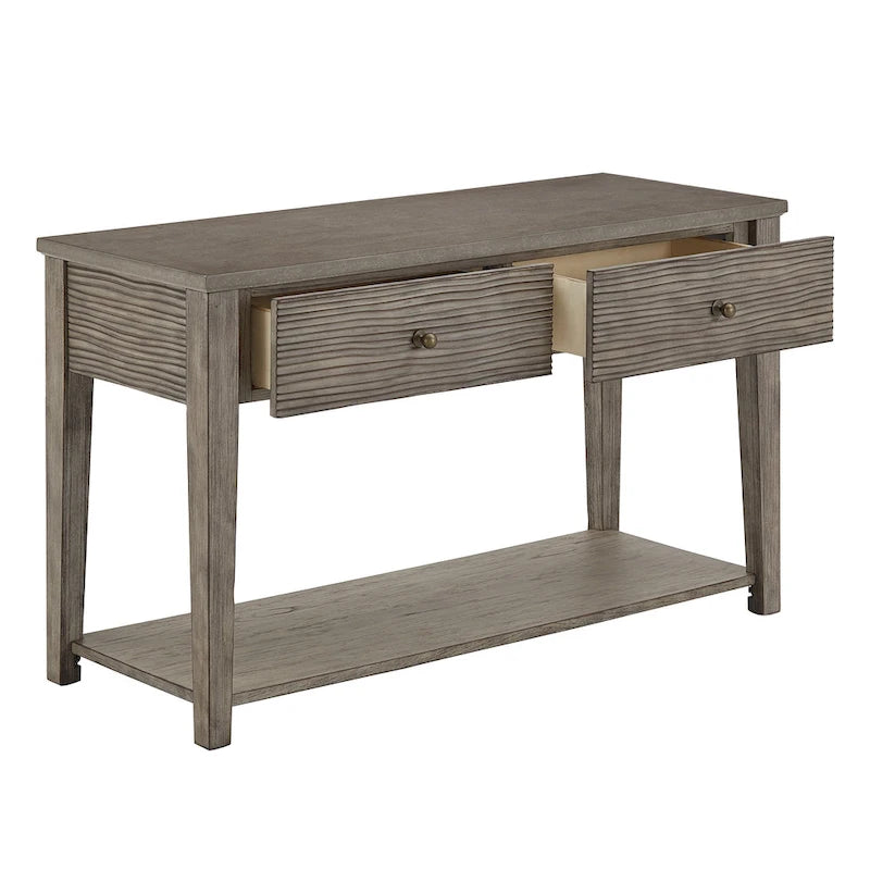 Table basse avec étagère en fibrociment gris, finition gris antique