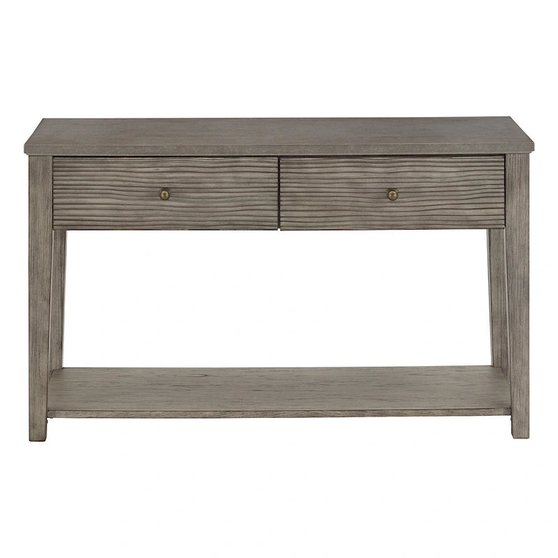 Table basse avec étagère en fibrociment gris, finition gris antique