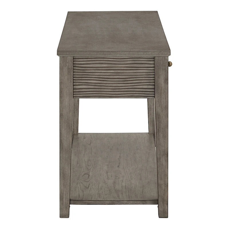 Table basse avec étagère en fibrociment gris, finition gris antique