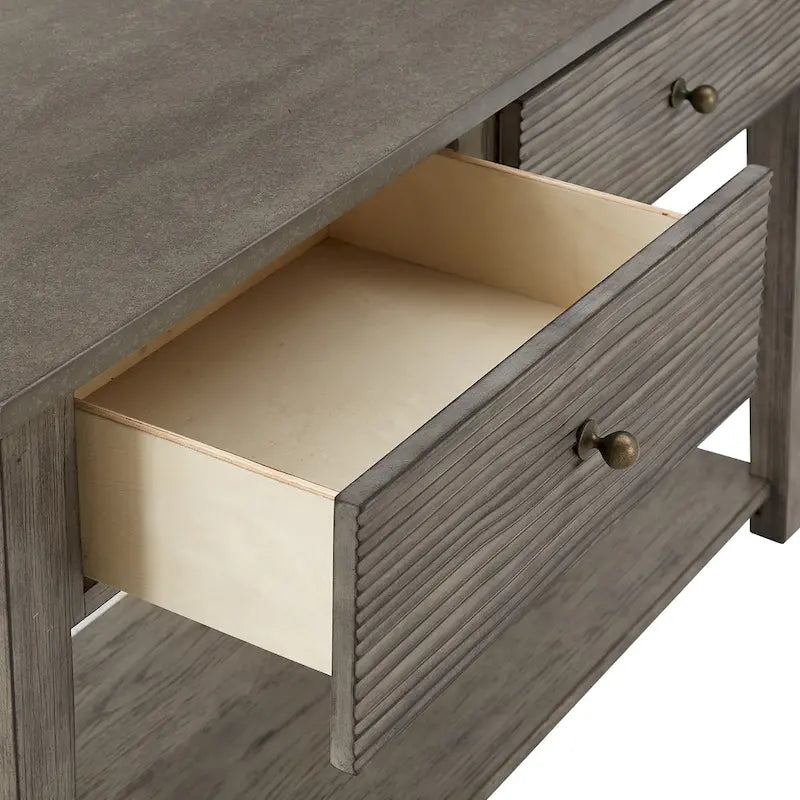 Table basse avec étagère en fibrociment gris, finition gris antique