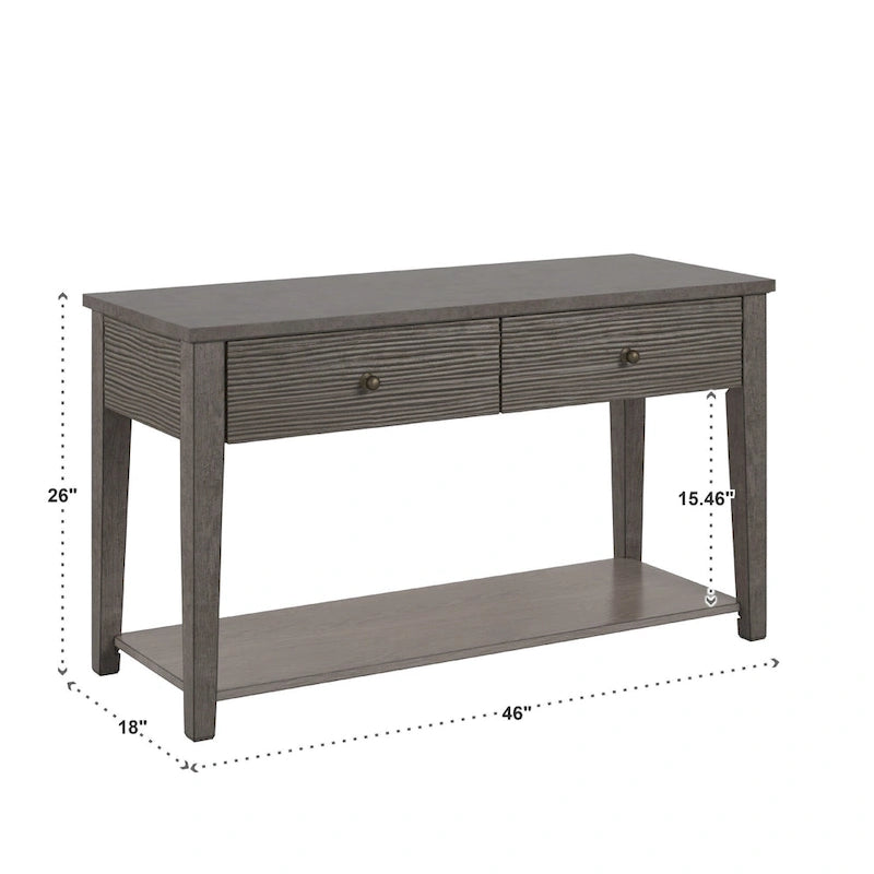 Table basse avec étagère en fibrociment gris, finition gris antique