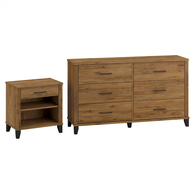 Commode à 6 tiroirs et table de chevet Somerset