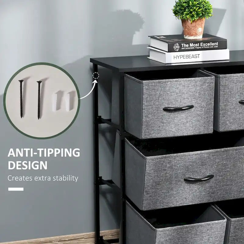 Commode à 8 tiroirs, commode en tissu à 3 niveaux, unité de rangement avec cadre en acier et plateau en bois pour chambre à coucher