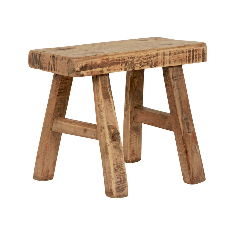 Mini tabouret rectangulaire vintage en bois naturel de 11 po de large - 11 L x 5 P x 9 H