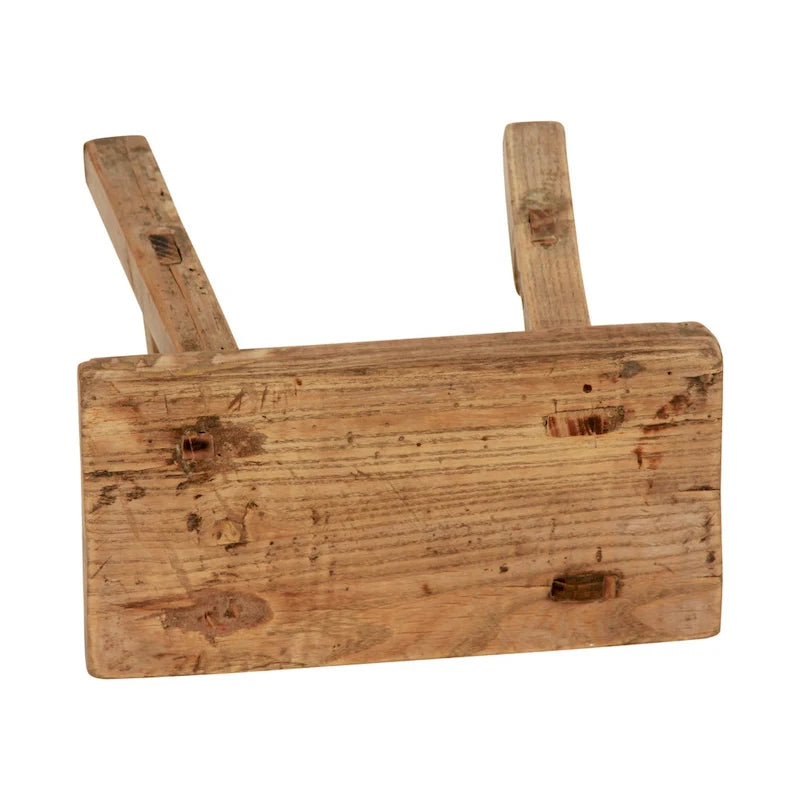 Mini tabouret rectangulaire vintage en bois naturel de 11 po de large - 11 L x 5 P x 9 H